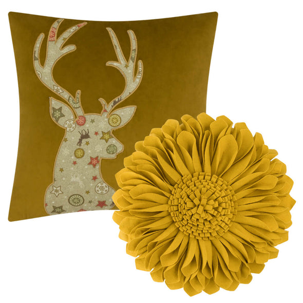 sunflower-and-Christmas-deer-throw-pillows